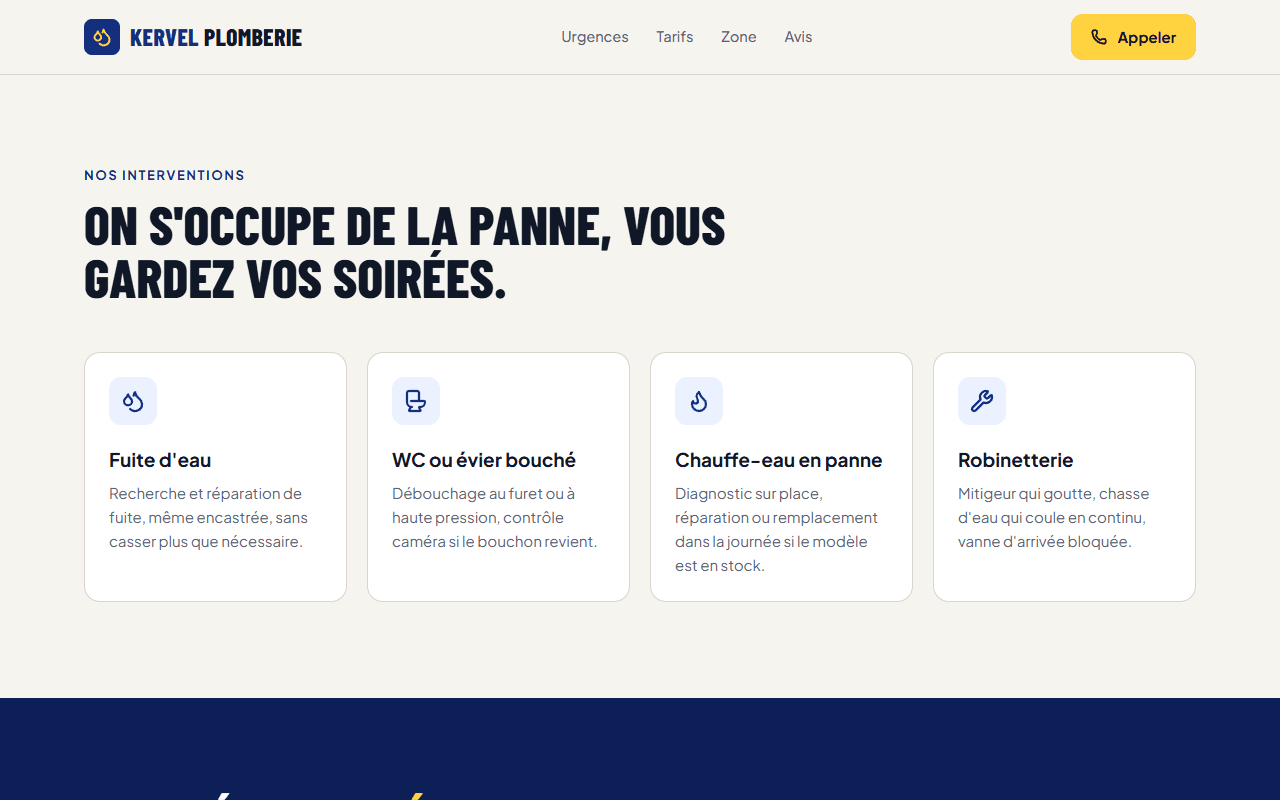 Aperçu du site Kervel Plomberie